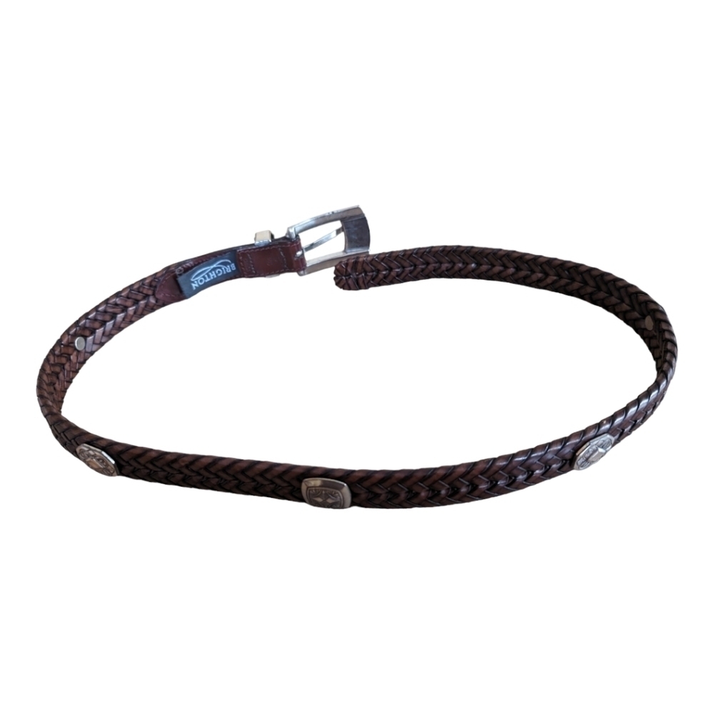 Brighton Brown Woven Leather Embellished Belt Size Small